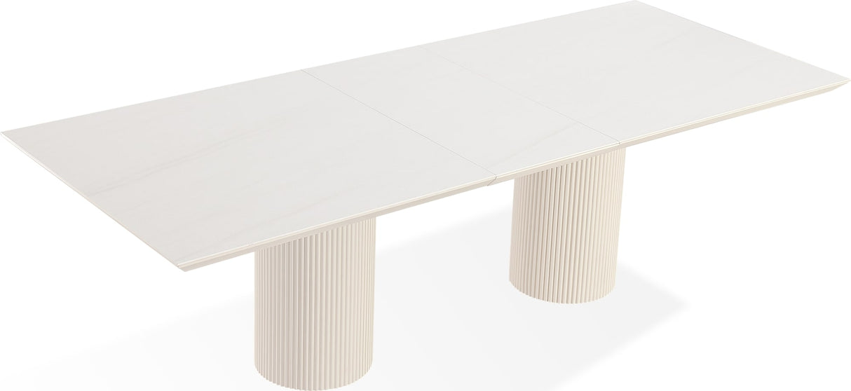 Cannon Sintered Stone/Ivory Double Pedestal Extension Dining Table by Modus Furniture at Eve Furniture