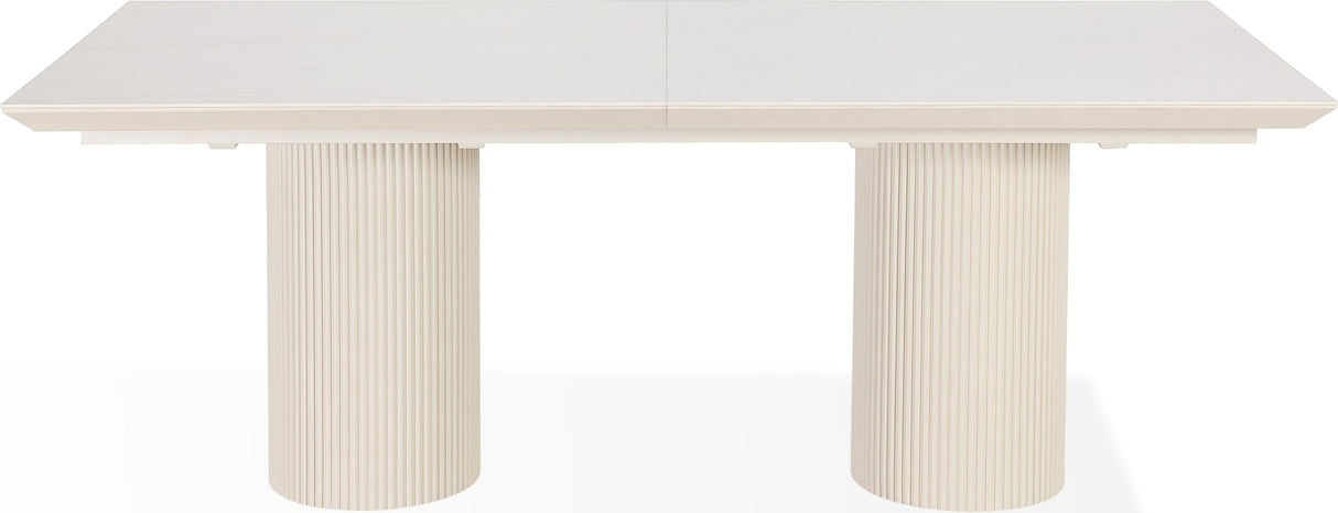 Cannon Sintered Stone/Ivory Double Pedestal Extension Dining Table by Modus Furniture at Eve Furniture