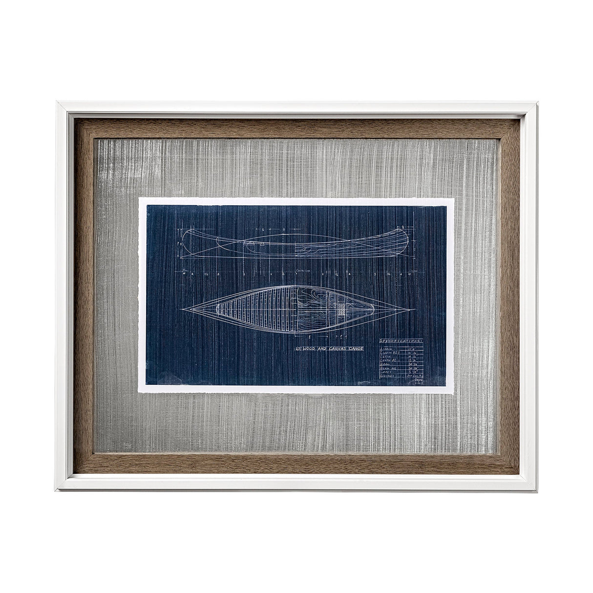 Canoe Blueprint by Dayna a Hand Embellished Textured Framed Art Print Matted under Glass by Mercana at Eve Furniture
