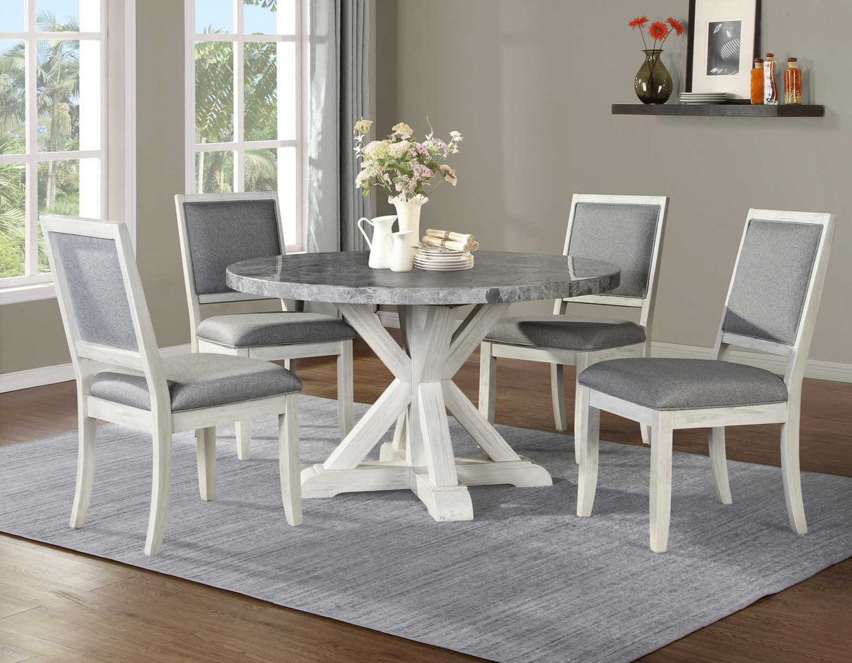 Canova White/Gray Round Marble Top Dining Room Set by Steve Silver at Eve Furniture