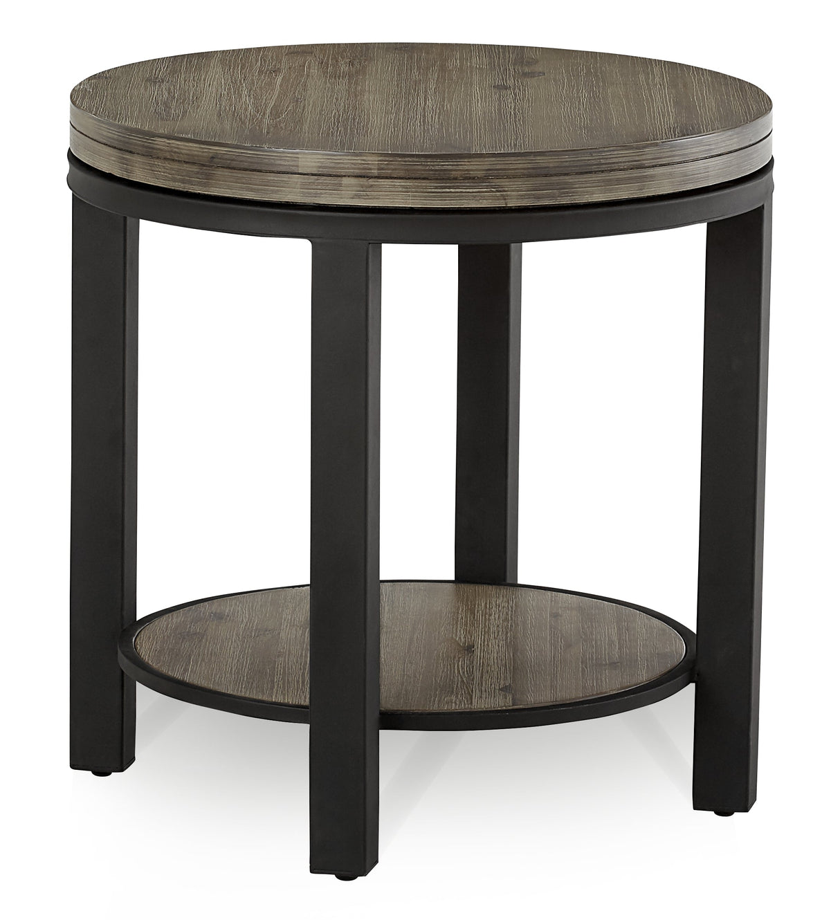 Canyon Solid Wood and Metal Round End Table in Washed Grey by Modus Furniture at Eve Furniture
