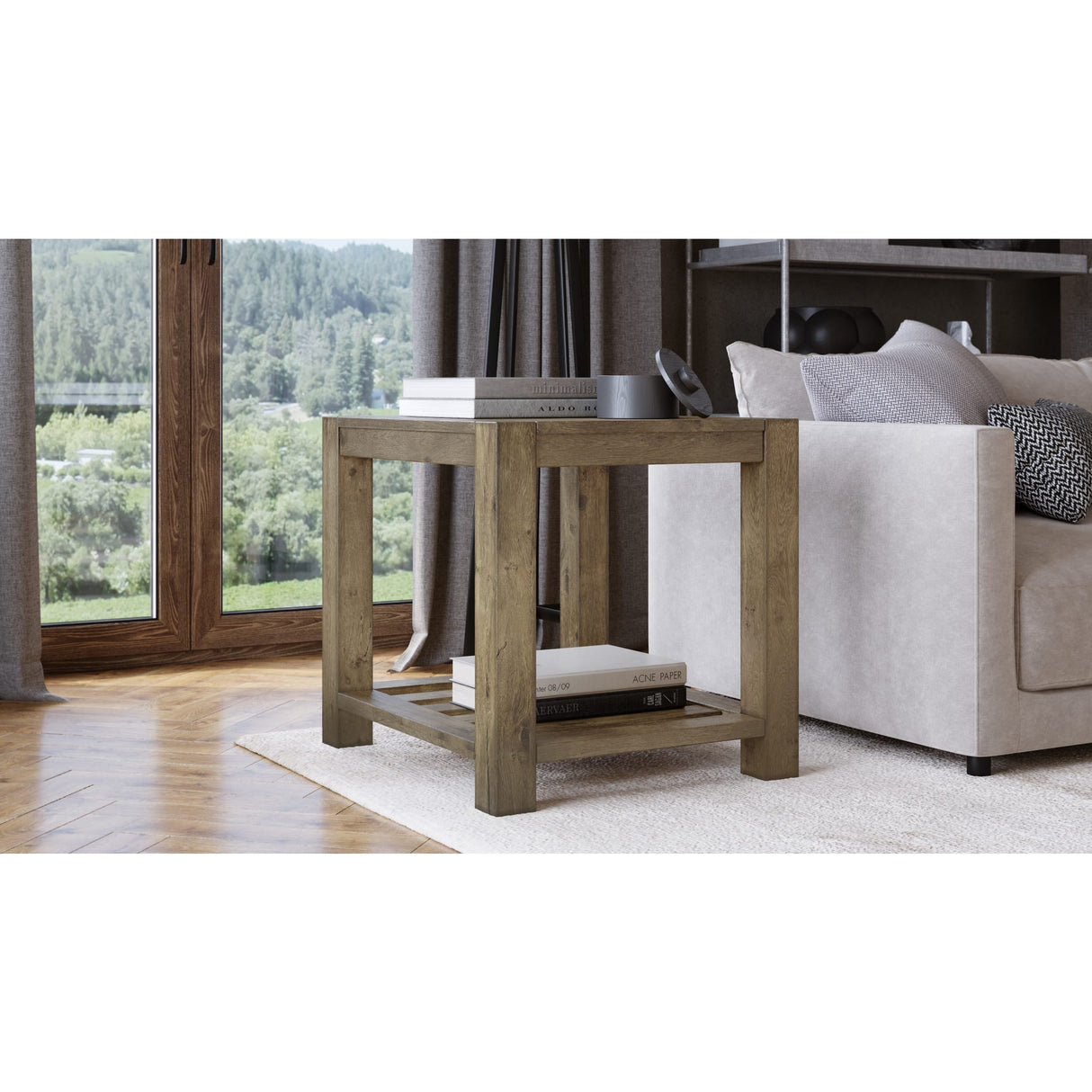 Canyon Solid Wood Rectangular End Table in Washed Grey by Modus Furniture at Eve Furniture