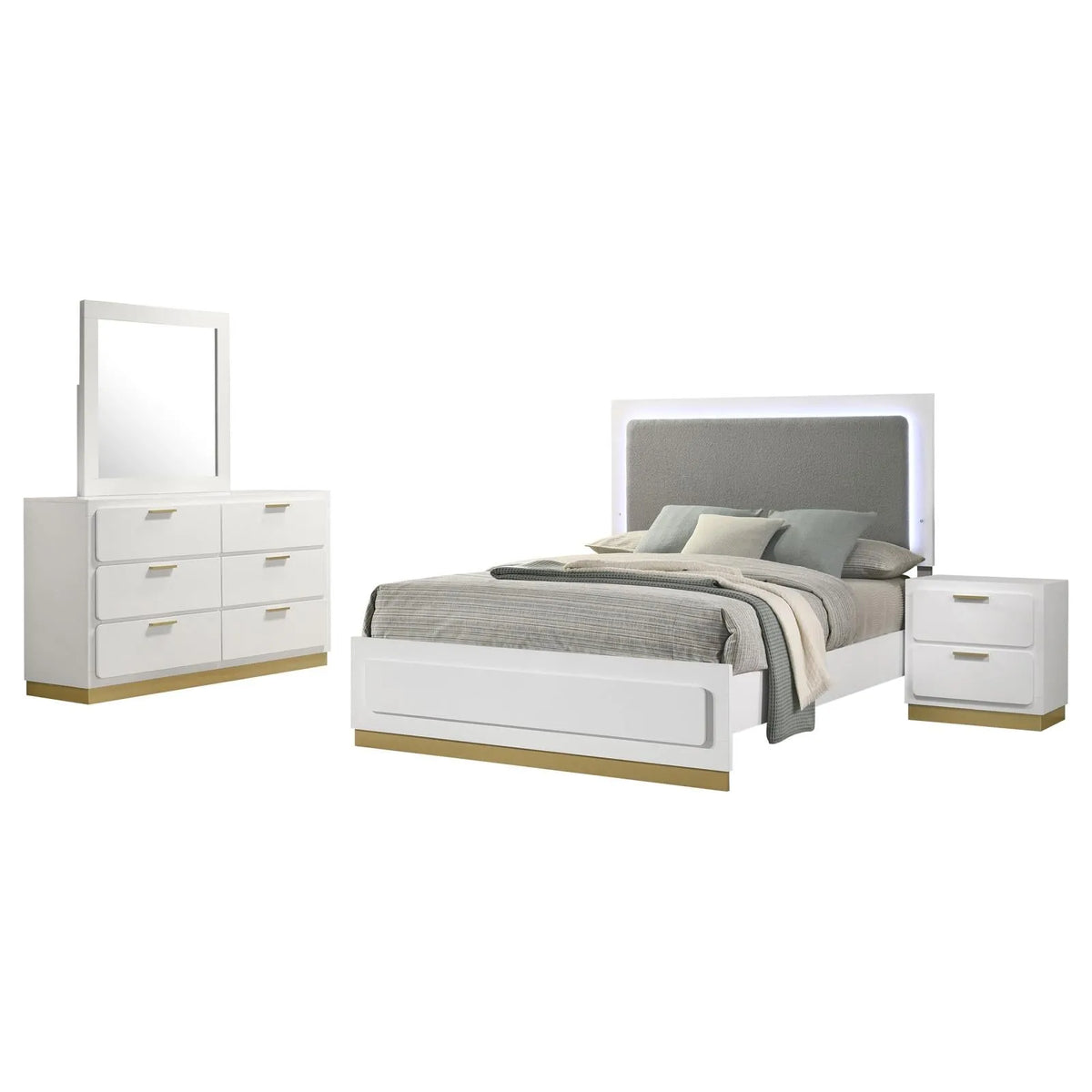 Caraway White 4-Piece Eastern King Bedroom Set with LED Headboard by Coaster at Eve Furniture