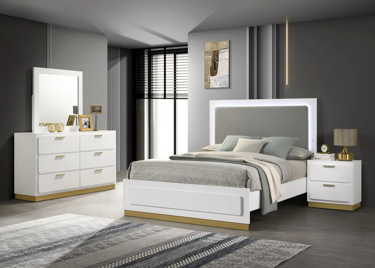 Caraway White 4-Piece Eastern King Bedroom Set with LED Headboard by Coaster at Eve Furniture
