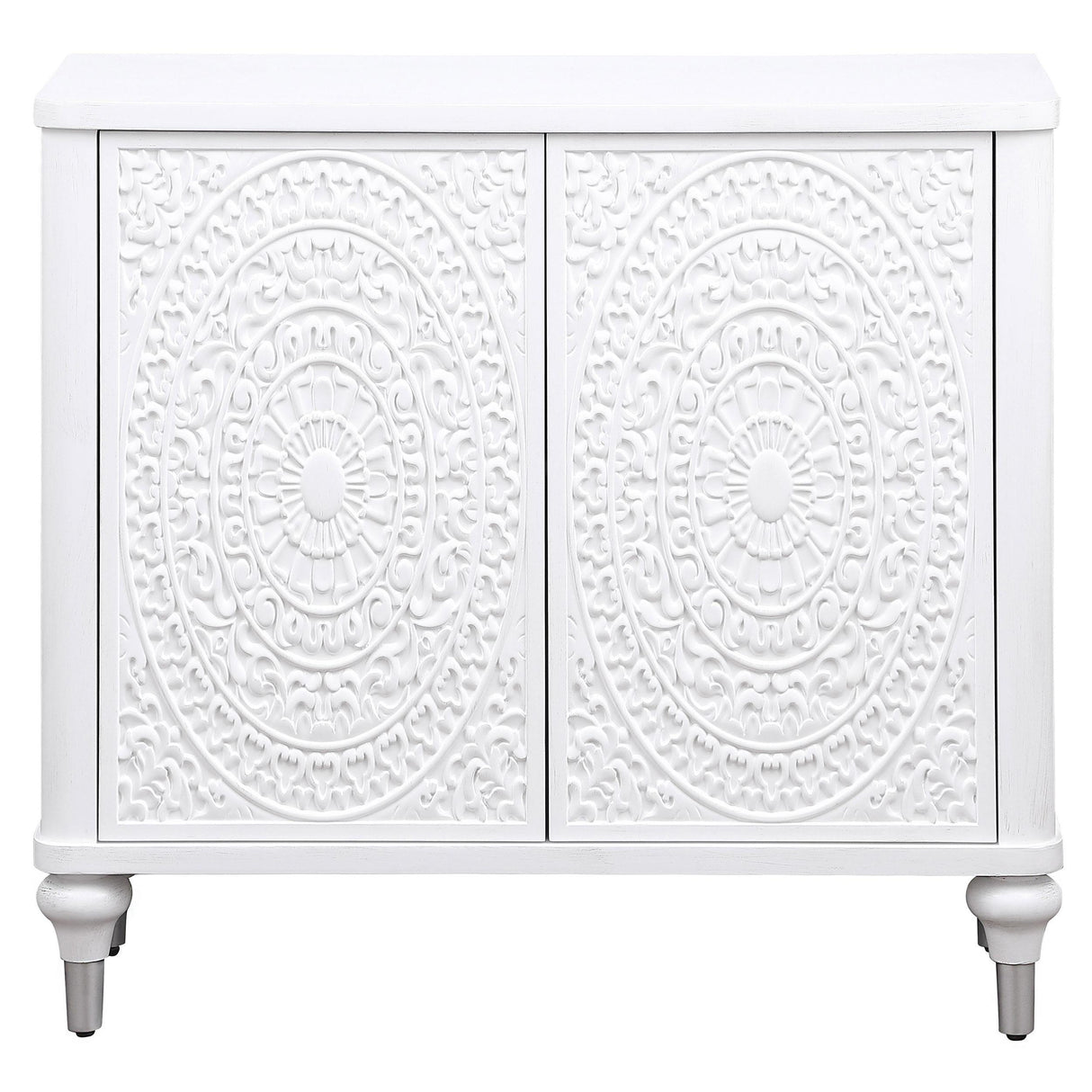 Cardella Distressed White 2-Door Mandala Accent Cabinet by Coaster at Eve Furniture