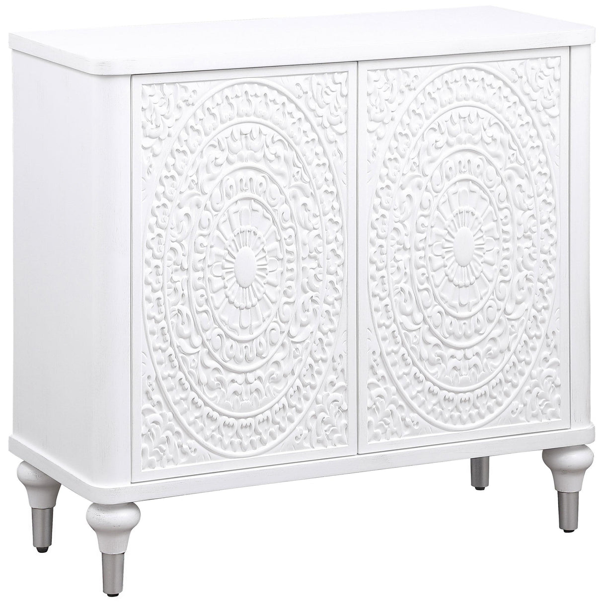 Cardella Distressed White 2-Door Mandala Accent Cabinet by Coaster at Eve Furniture