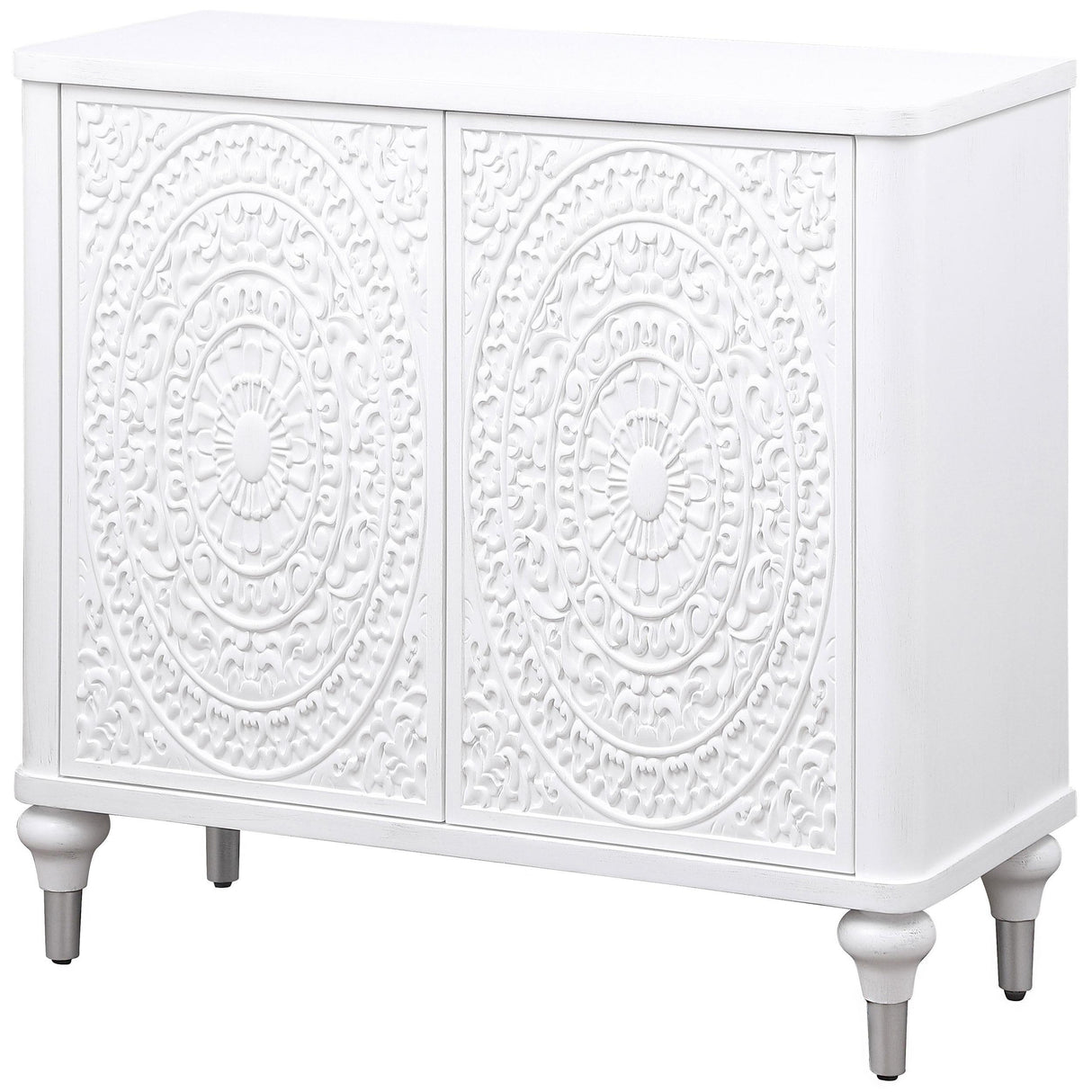 Cardella Distressed White 2-Door Mandala Accent Cabinet by Coaster at Eve Furniture