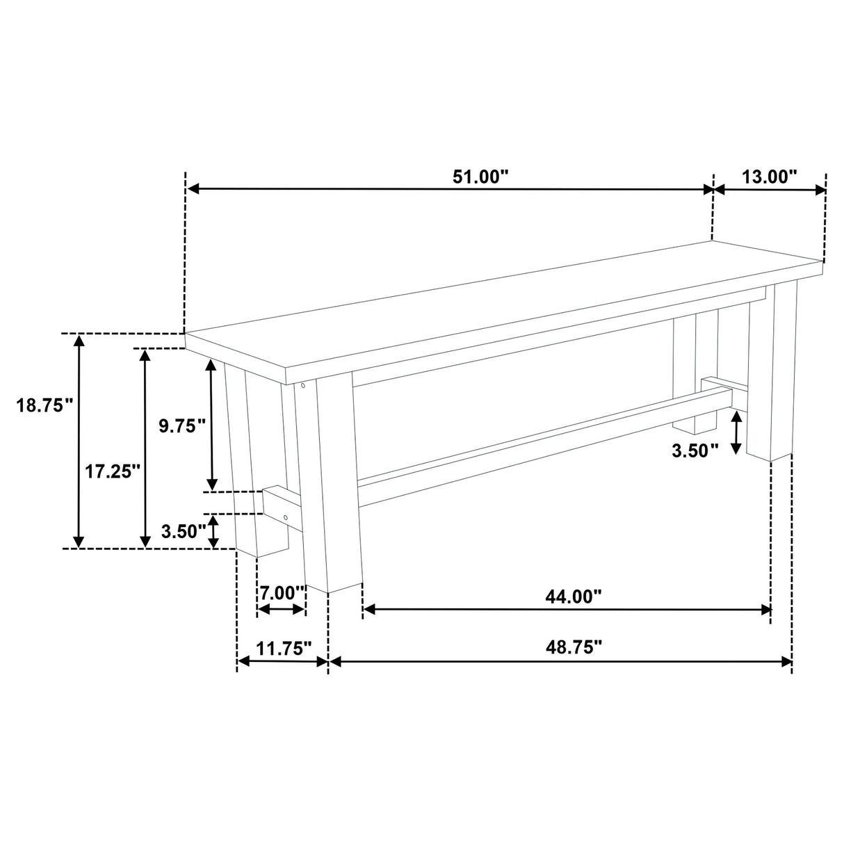 Cardova Vineyard Oak 51-inch Solid Wood Dining Bench by Coaster at Eve Furniture