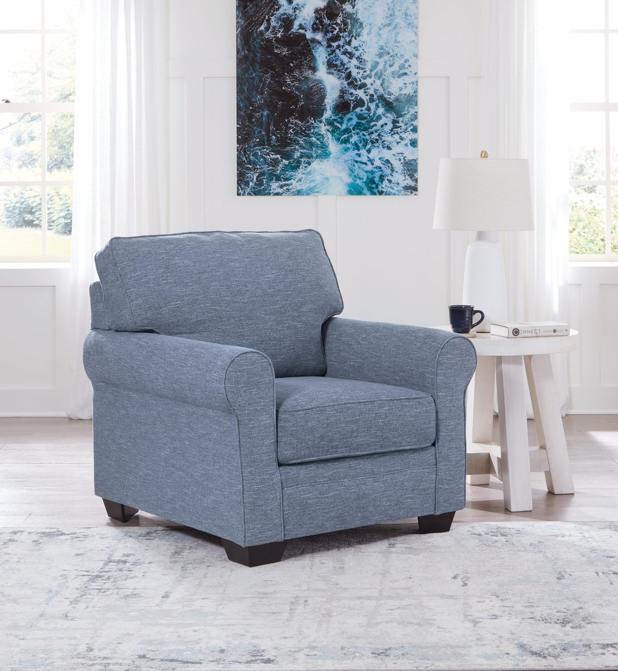 Carissa Manor Denim Performance Fabric Chair by Ashley at Eve Furniture