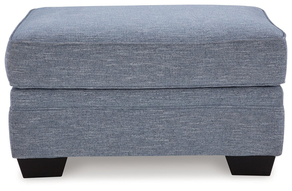 Carissa Manor Denim Performance Fabric Ottoman by Ashley at Eve Furniture