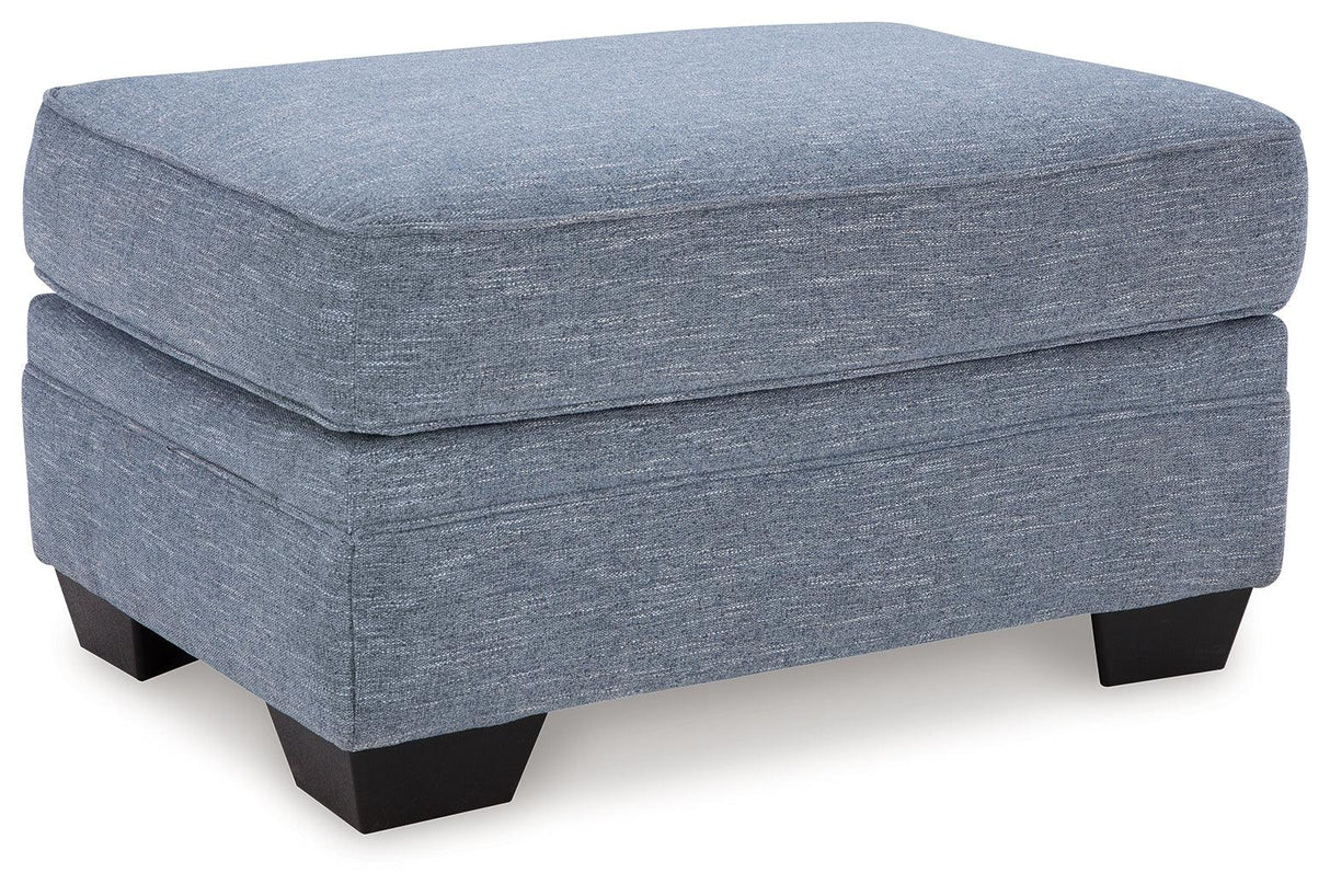Carissa Manor Denim Performance Fabric Ottoman by Ashley at Eve Furniture