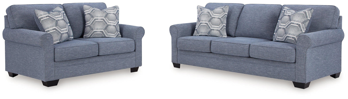 Carissa Manor Denim Performance Fabric Sofa and Loveseat by Ashley at Eve Furniture