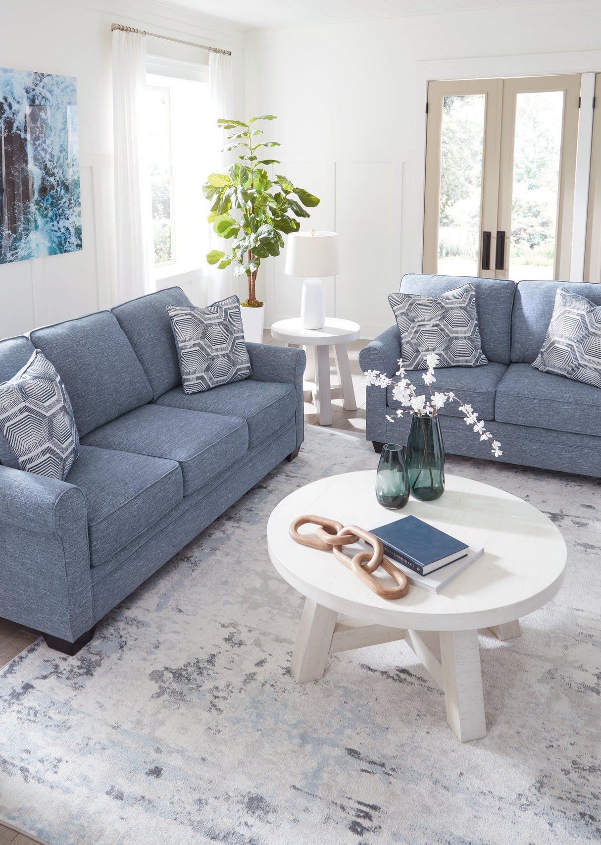 Carissa Manor Denim Performance Fabric Sofa and Loveseat by Ashley at Eve Furniture
