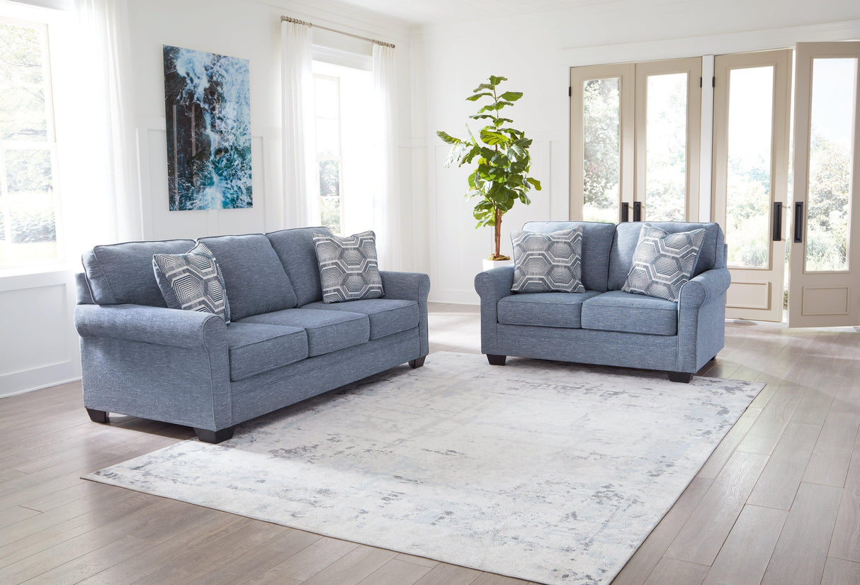 Carissa Manor Denim Performance Fabric Sofa and Loveseat by Ashley at Eve Furniture