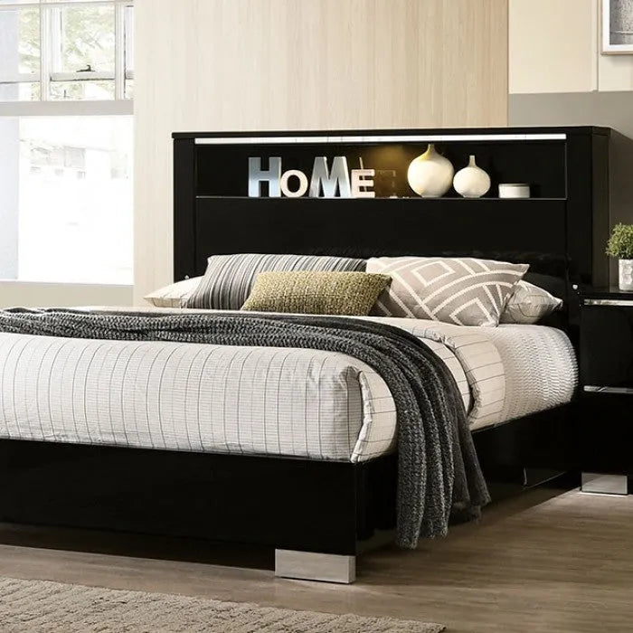 Carlie Black Chrome 5-Piece Queen Bedroom Set by Furniture of America at Eve Furniture