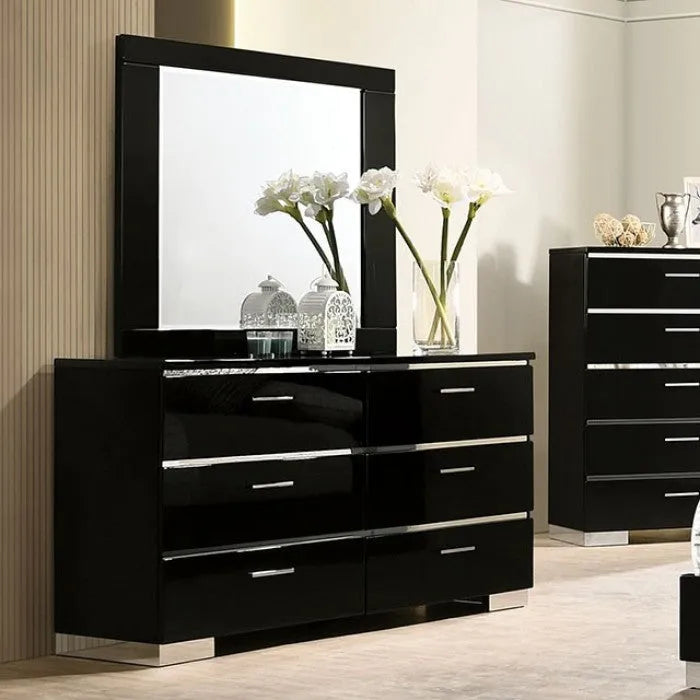 Carlie Black Chrome 5-Piece Queen Bedroom Set by Furniture of America at Eve Furniture