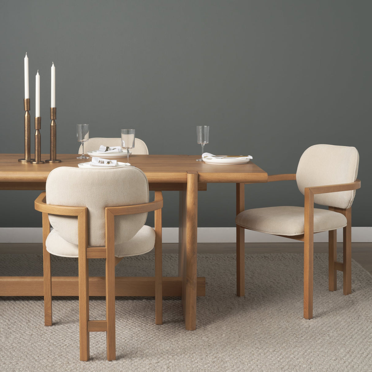 Carlisle Curved Back Cream Chenille Tripod Frame Dining Armchair by Mercana at Eve Furniture