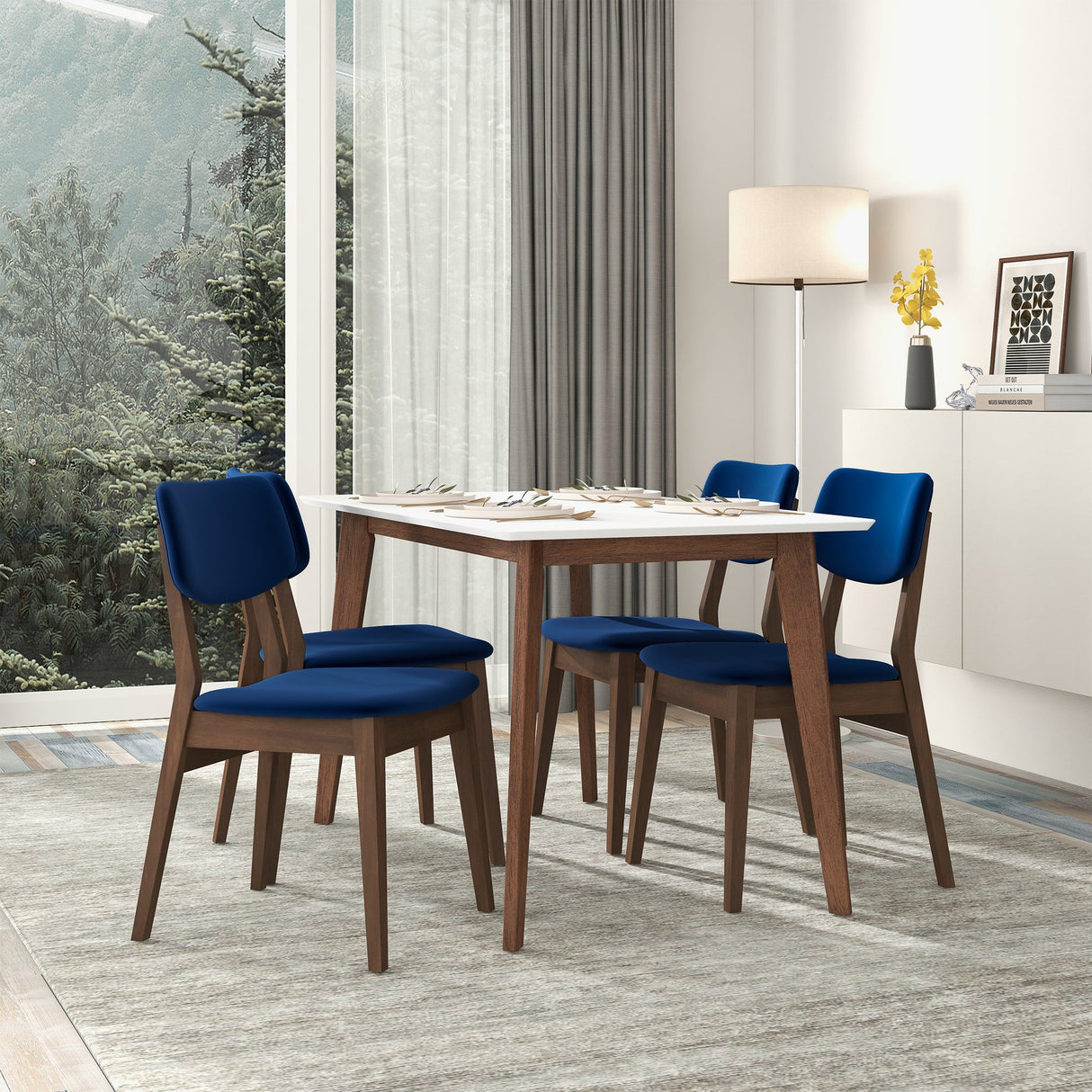 Carlos Blue Velvet Solid Back Side Chair (Set Of 2) by Ashcroft Furniture at Eve Furniture