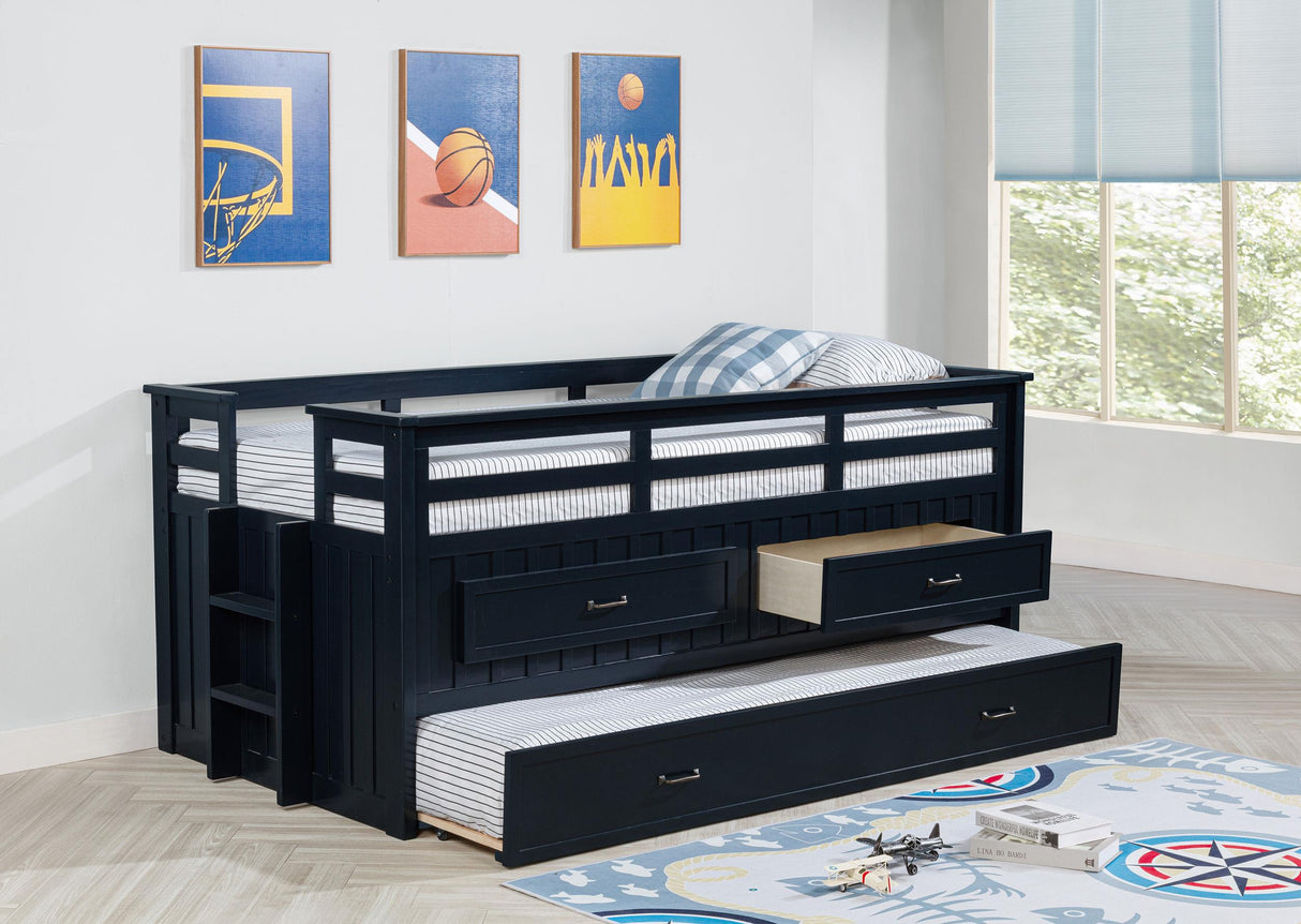 Carlsbad Navy Blue Wood Twin Captains Bed With Trundle by Coaster at Eve Furniture
