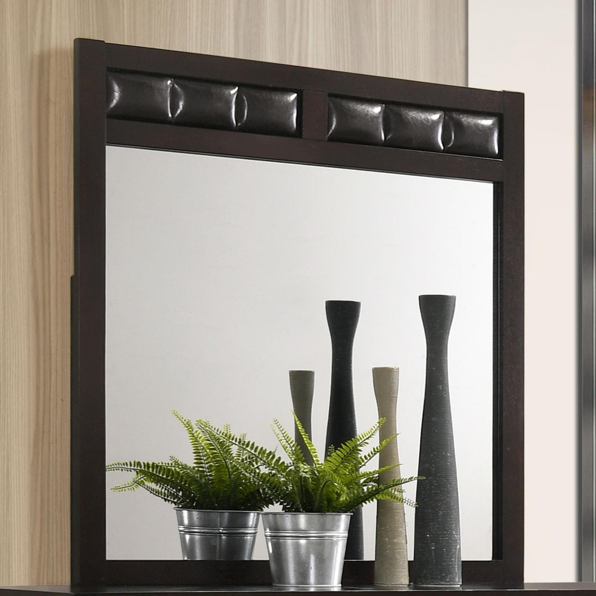 Carlton Cappuccino Upholstered Rectangular Mirror by Coaster at Eve Furniture