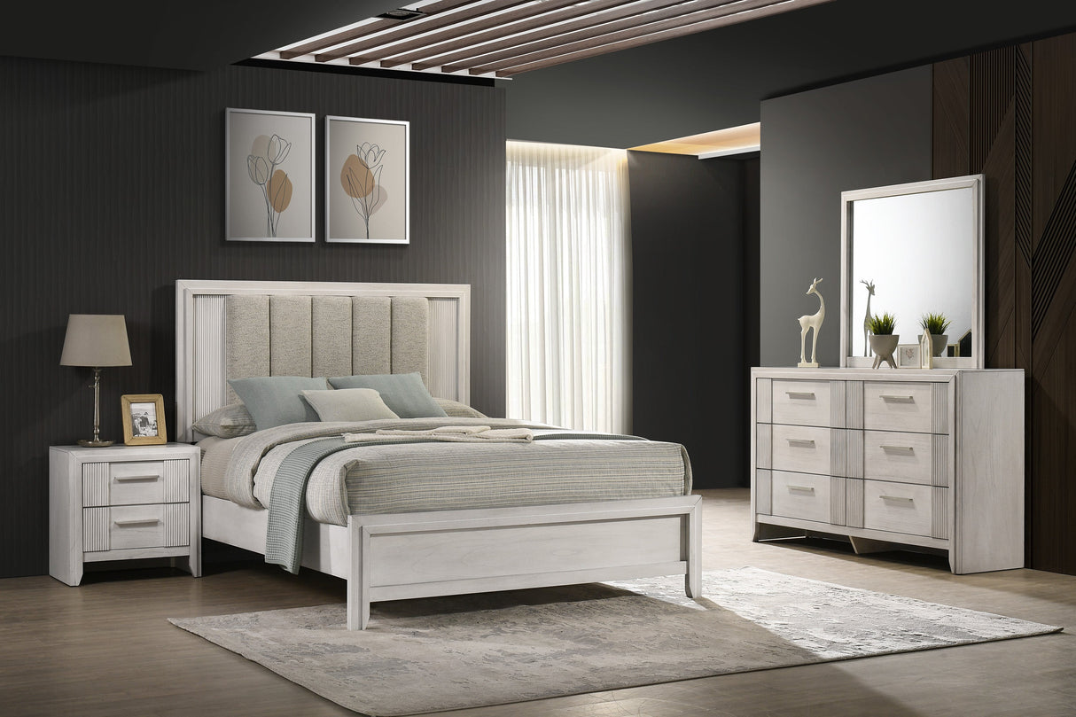 Carlton White Queen Upholstered Panel Bed by Crown Mark at Eve Furniture