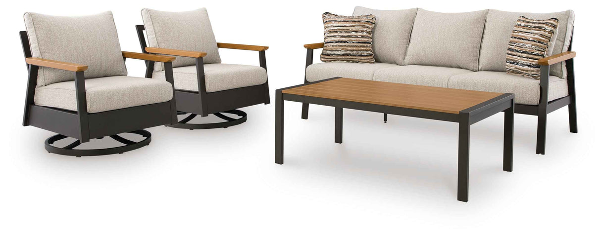 Carmel Highlands Dark Brown Outdoor Sofa,Chairs,Table (Set of 4) by Ashley at Eve Furniture