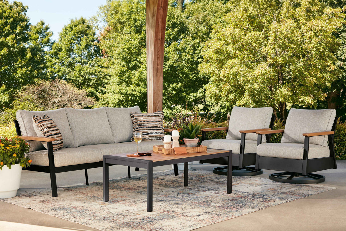 Carmel Highlands Dark Brown Outdoor Sofa,Chairs,Table (Set of 4) by Ashley at Eve Furniture