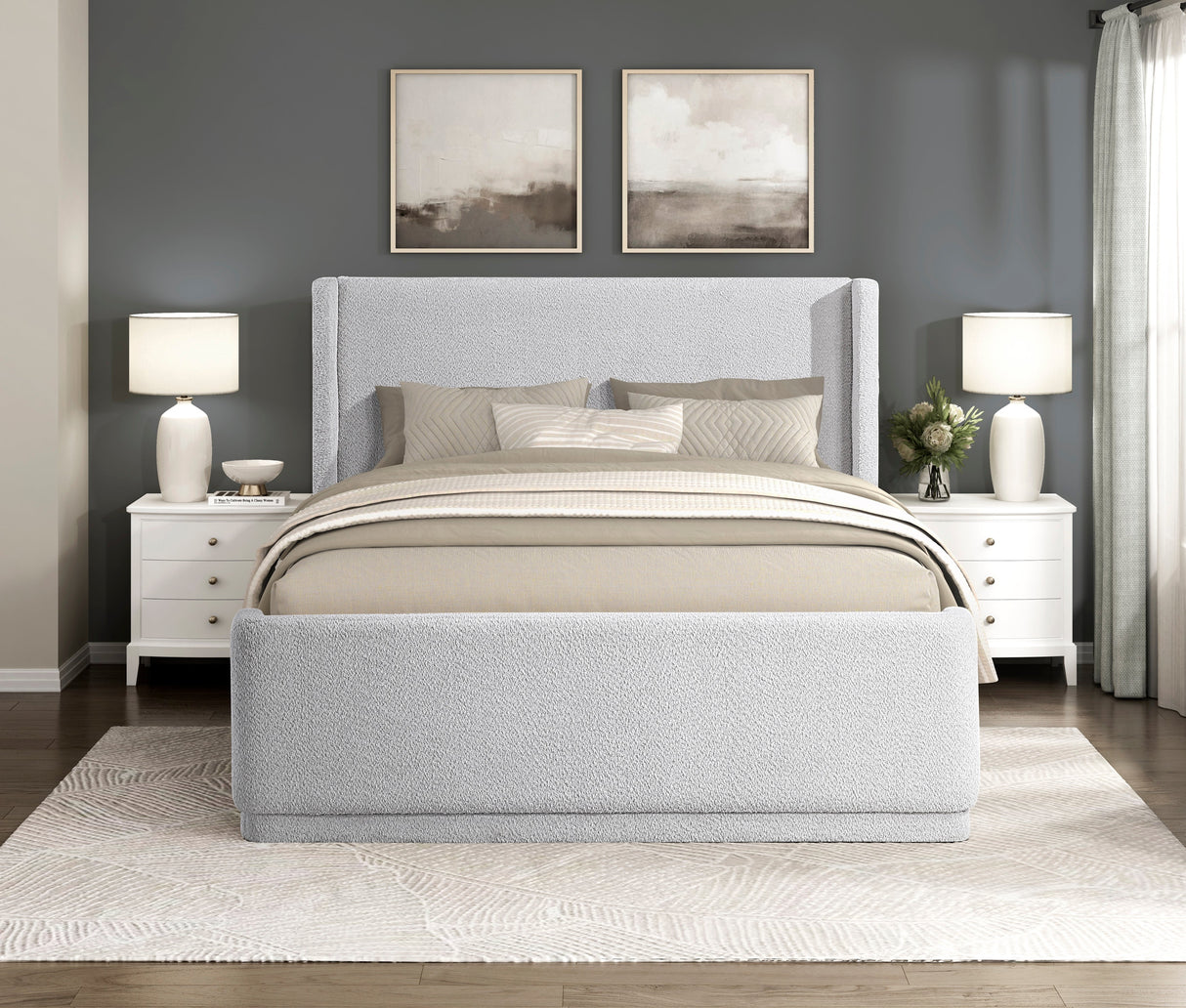 Carmel Light Gray Eastern King Upholstered Platform Bed by Homelegance at Eve Furniture