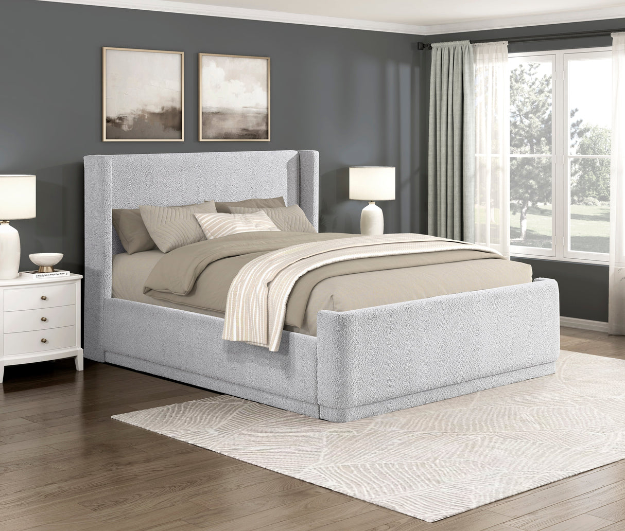 Carmel Light Gray Eastern King Upholstered Platform Bed by Homelegance at Eve Furniture