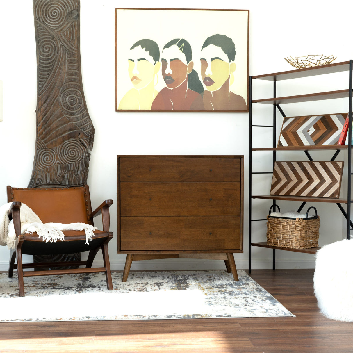 Caroline Mid Century Modern Solid Wood Dresser 3-Drawer by Ashcroft Furniture at Eve Furniture