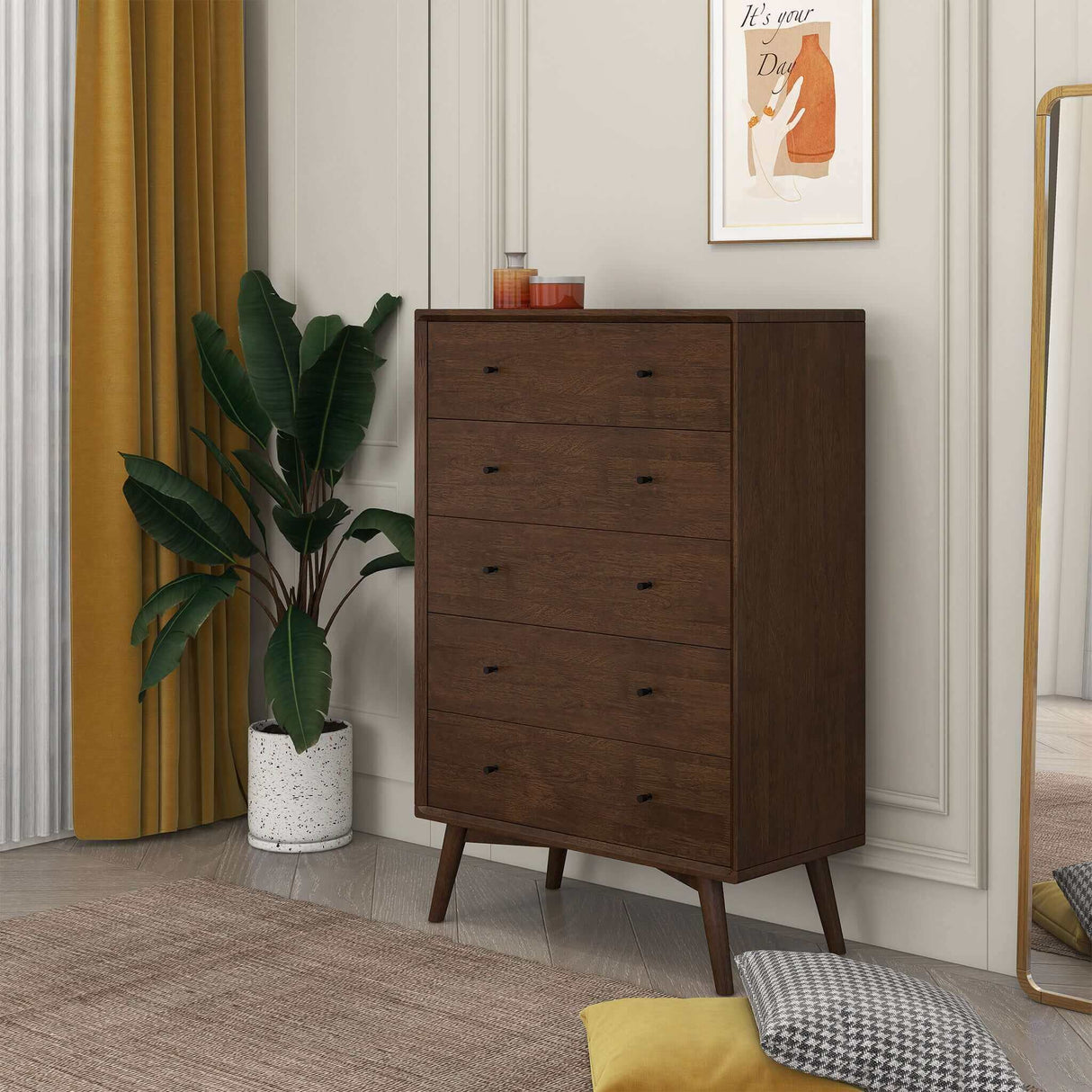 Caroline Mid Century Modern Solid Wood Dresser 5-Drawer by Ashcroft Imports at Eve Furniture