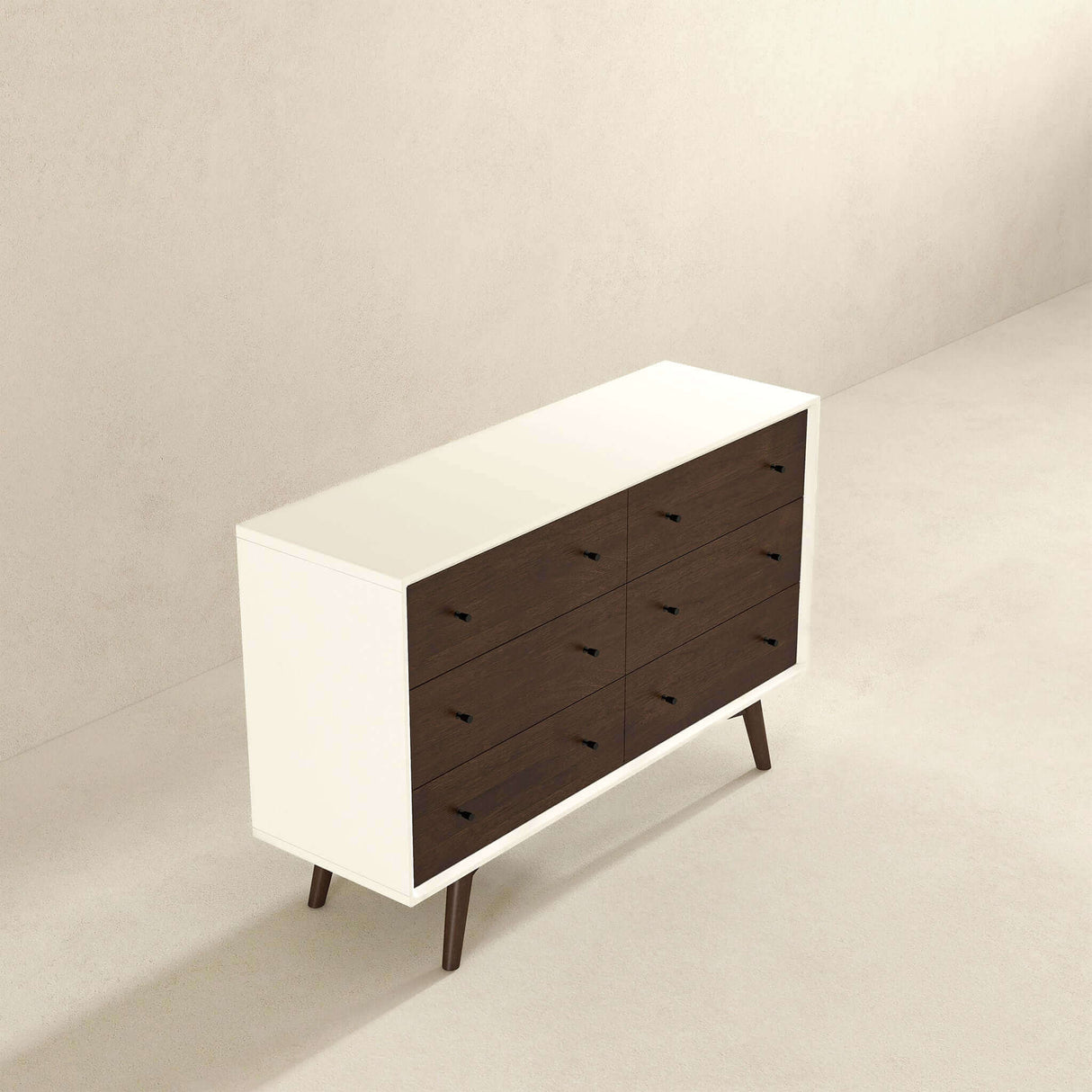 Caroline Mid-Century Modern White Dresser 6 Drawer by Ashcroft Furniture at Eve Furniture