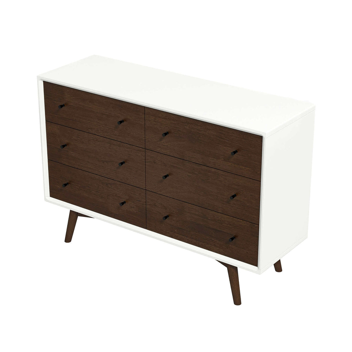 Caroline Mid-Century Modern White Dresser 6 Drawer by Ashcroft Furniture at Eve Furniture