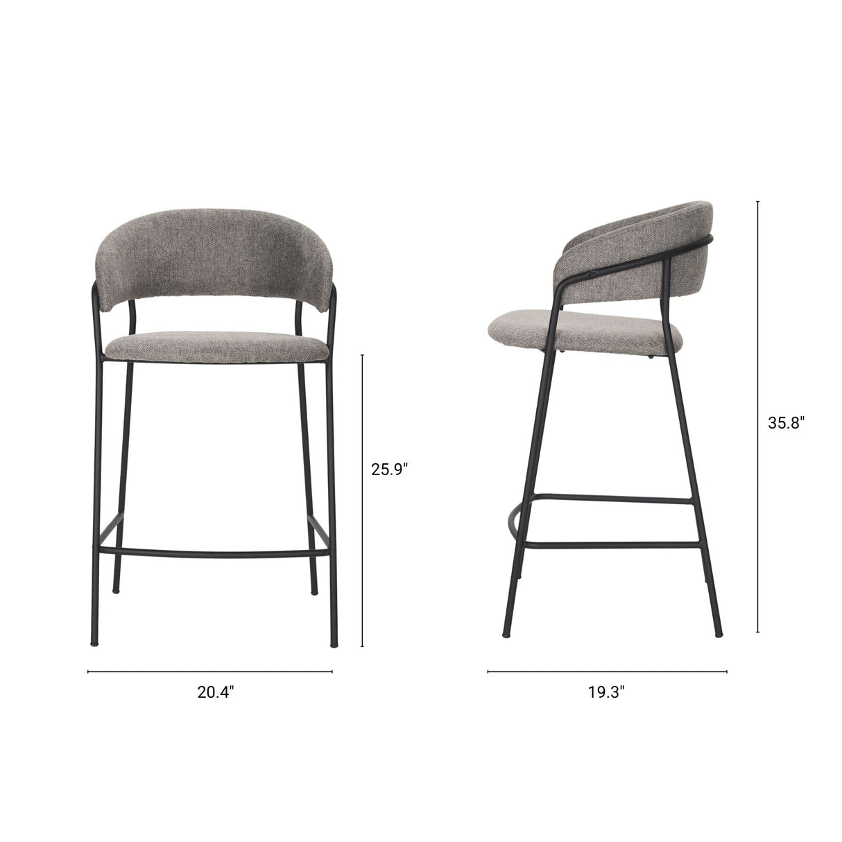 Carolyn Counter Stool w/ Gray Fabric & Matte Black Metal by Mercana at Eve Furniture