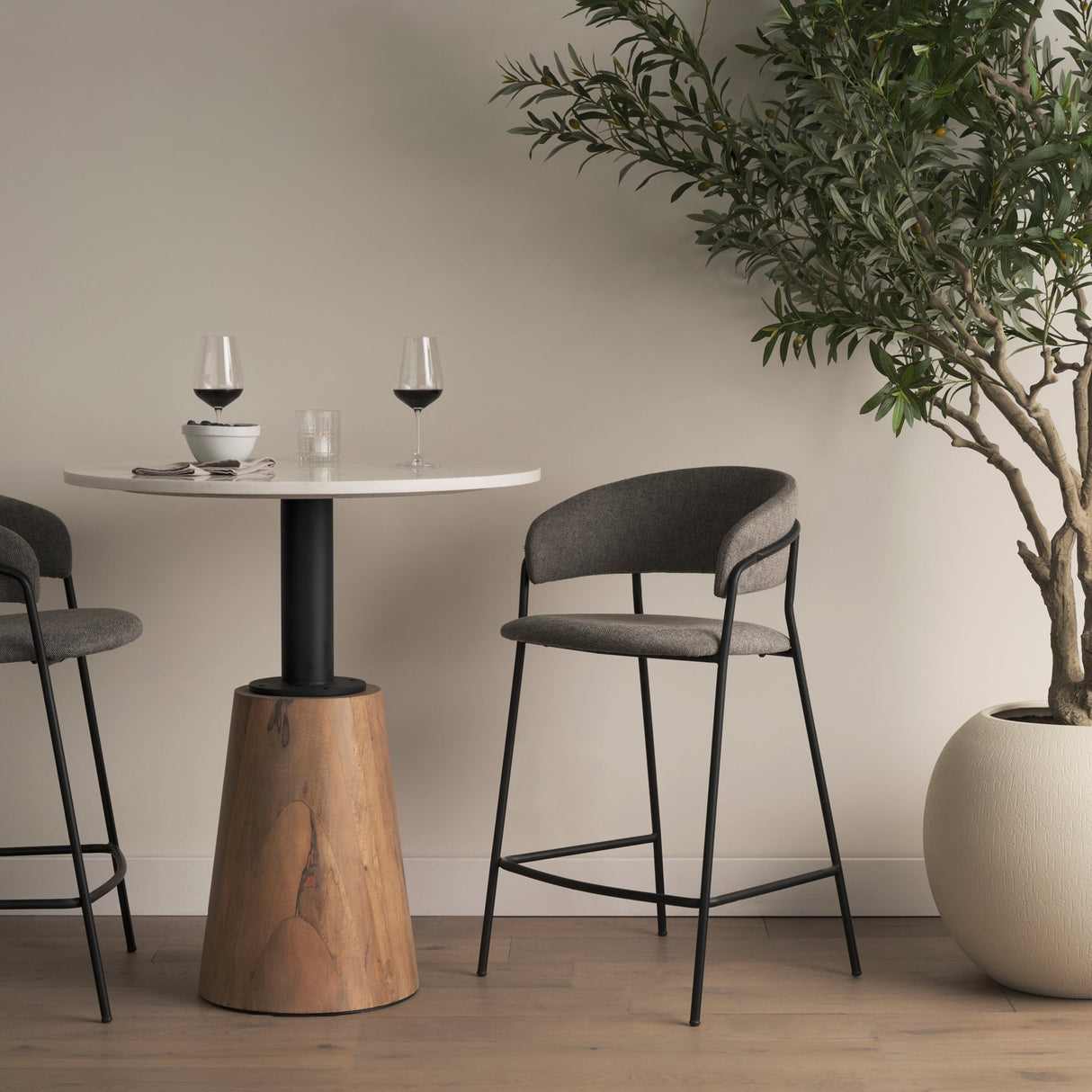 Carolyn Counter Stool w/ Gray Fabric & Matte Black Metal by Mercana at Eve Furniture
