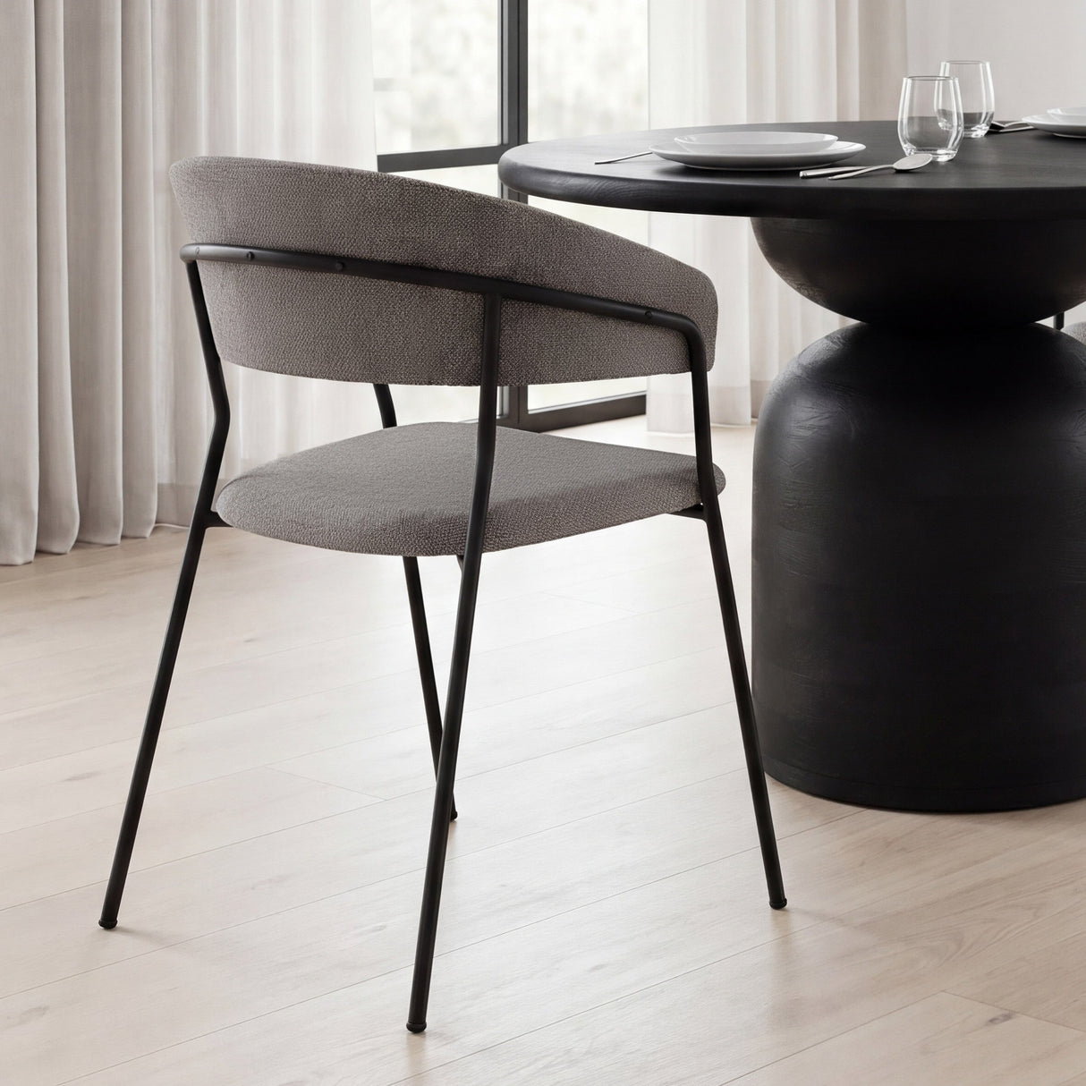 Carolyn Dining Chair w/ Gray Fabric & Matte Black Metal, Set of 2 by Mercana at Eve Furniture