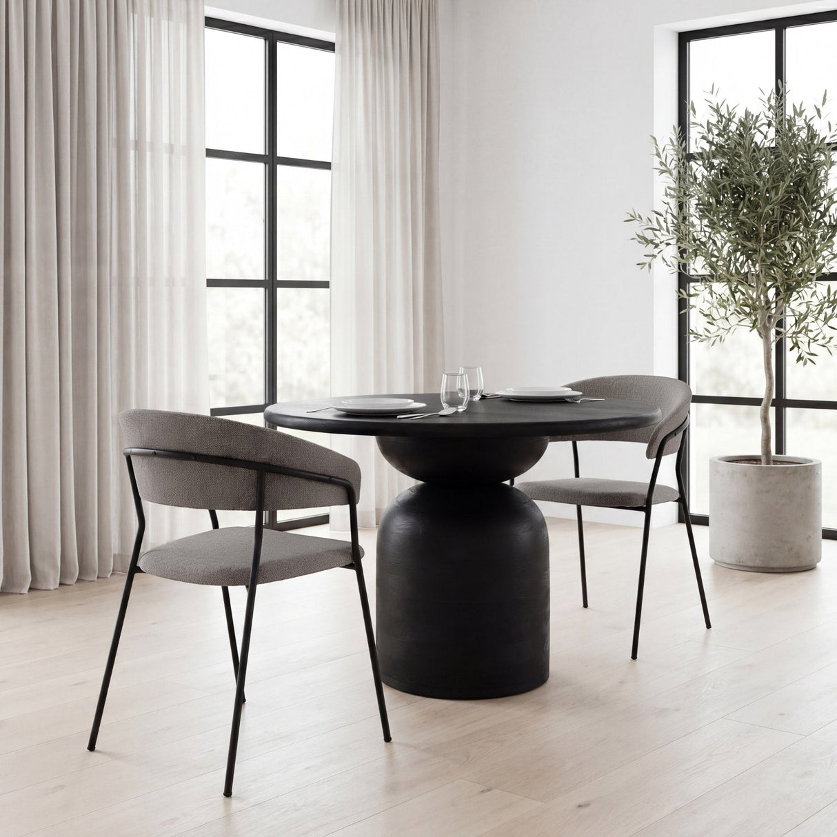 Carolyn Dining Chair w/ Gray Fabric & Matte Black Metal, Set of 2 by Mercana at Eve Furniture