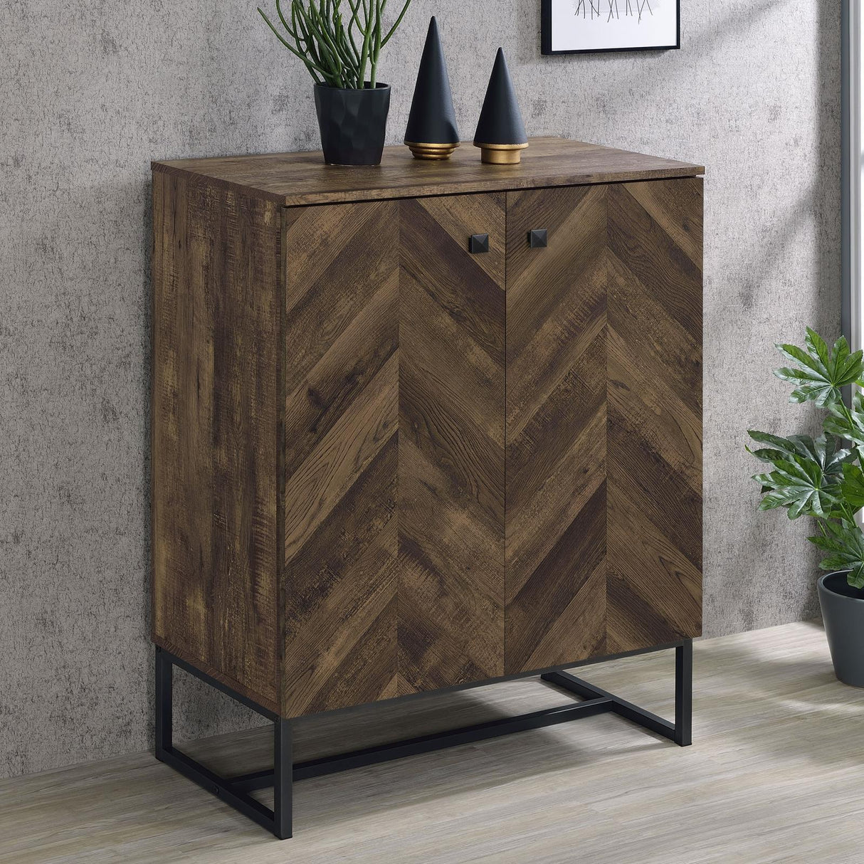 Carolyn Rustic Oak/Gunmetal 2-Door Accent Cabinet by Coaster at Eve Furniture