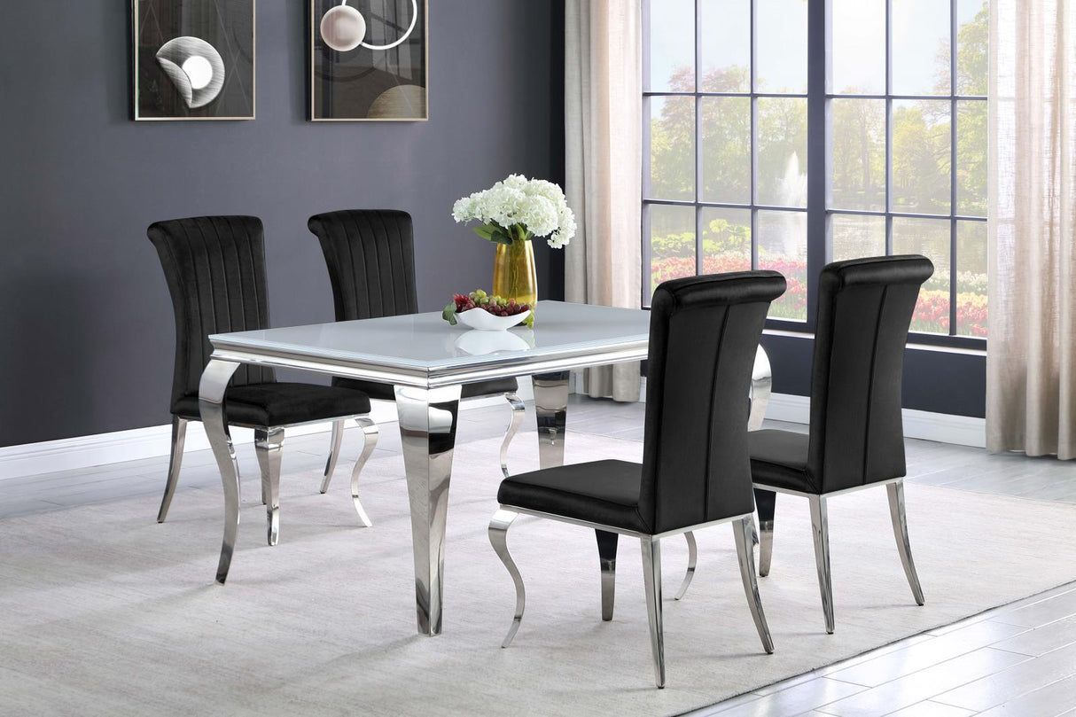 Carone White/Chrome Glass Top Dining Table by Coaster at Eve Furniture