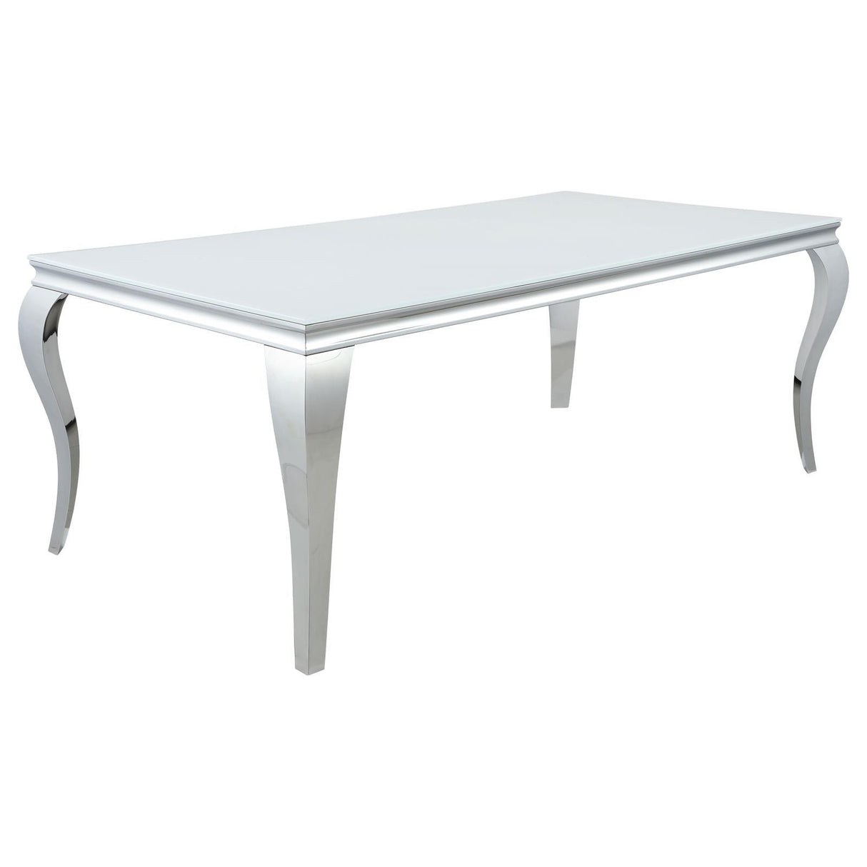 Carone White/Chrome Rectangular Glass Top Dining Table by Coaster at Eve Furniture