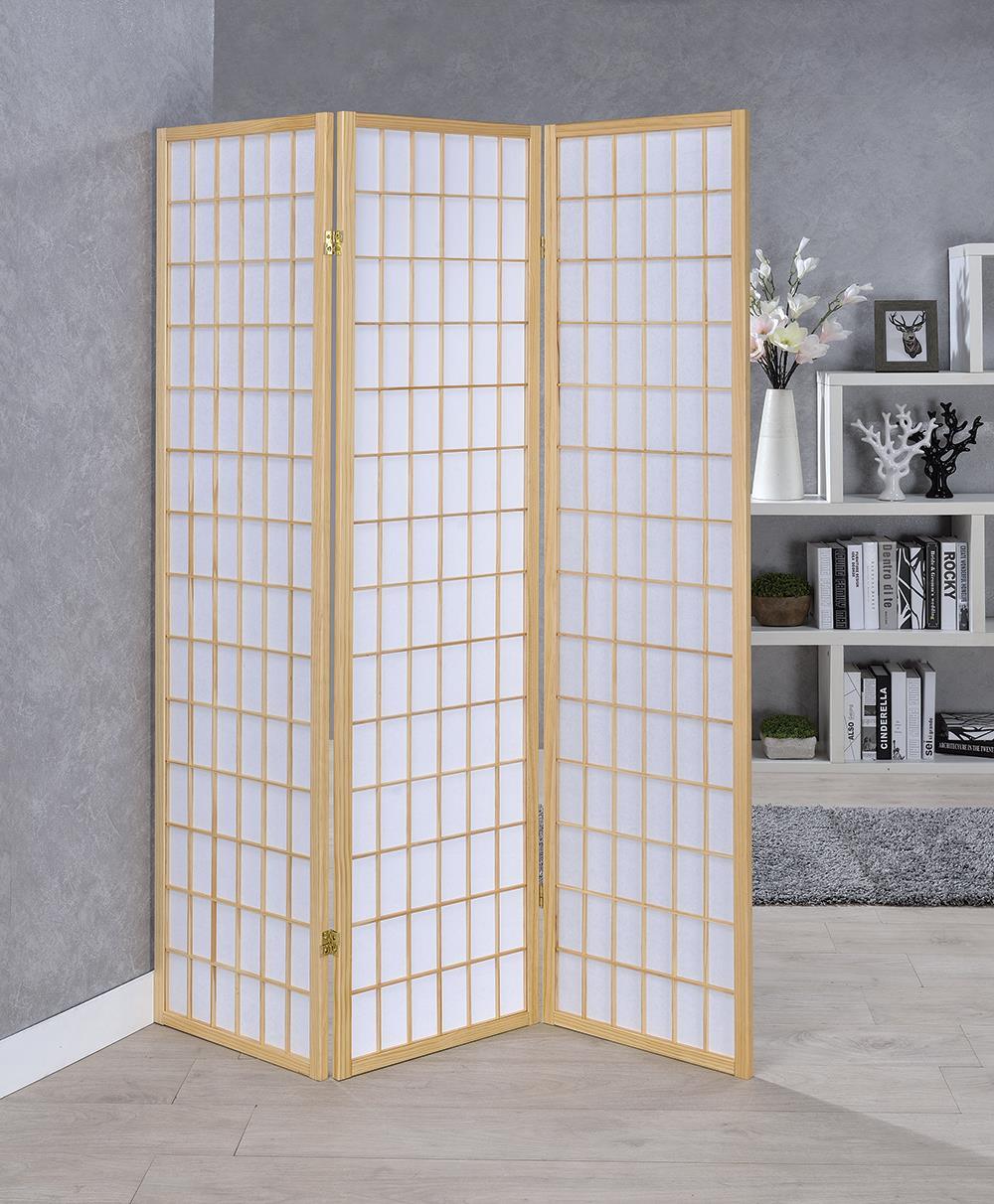 Carrie Natural/White 3-Panel Folding Screen by Coaster at Eve Furniture