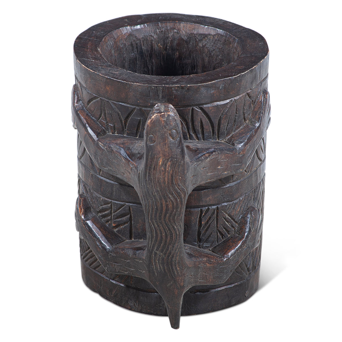 Carved Wooden Tibbati Pot with Handle by Home Trends & Design at Eve Furniture