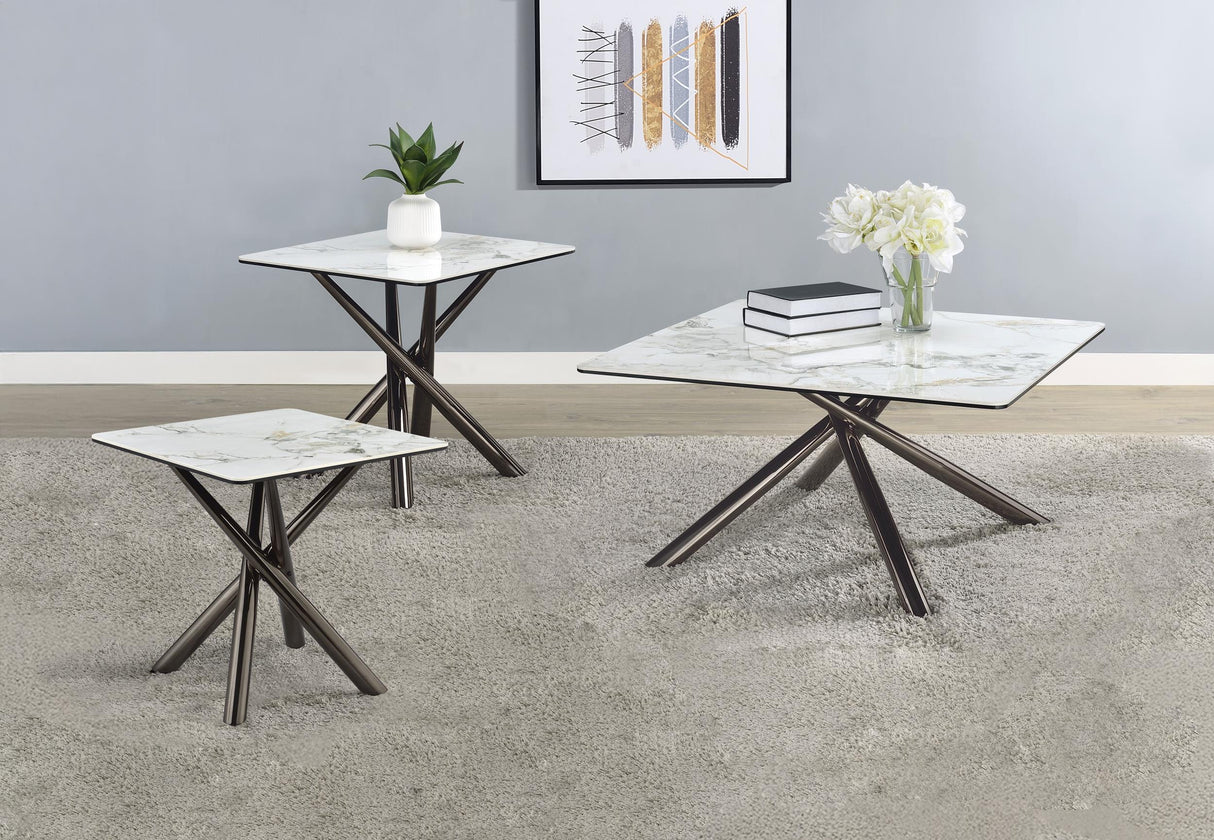 Carvell Mirage White 3-Piece Square Coffee and End Table Set by Coaster at Eve Furniture
