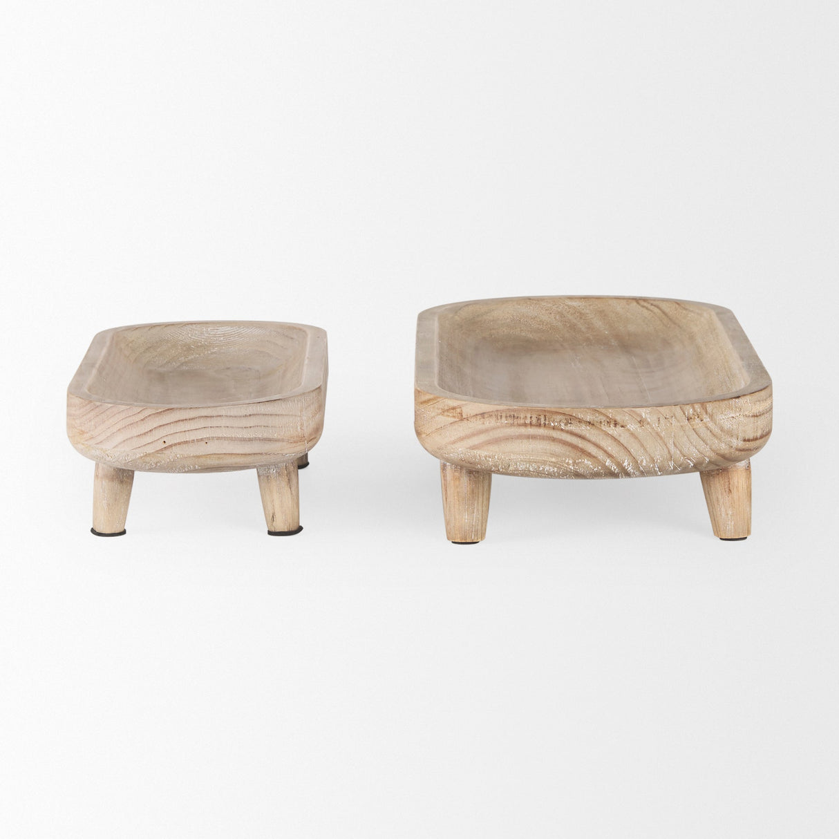 Carver Set of 2 Oblong White Washed Wood Footed Trays by Mercana at Eve Furniture