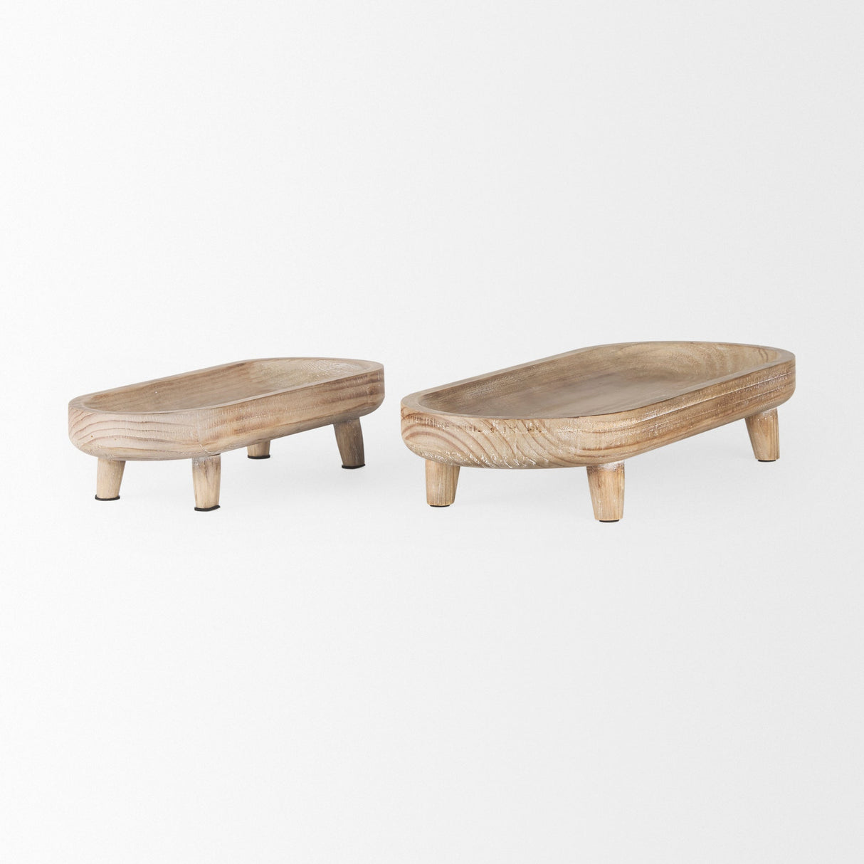 Carver Set of 2 Oblong White Washed Wood Footed Trays by Mercana at Eve Furniture