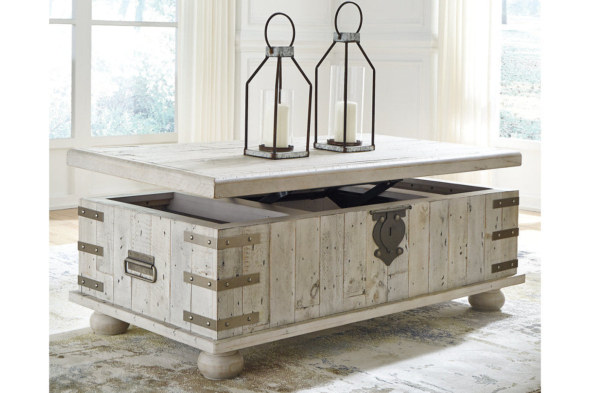 Carynhurst White Wash Gray Coffee Table with Lift Top by Ashley at Eve Furniture