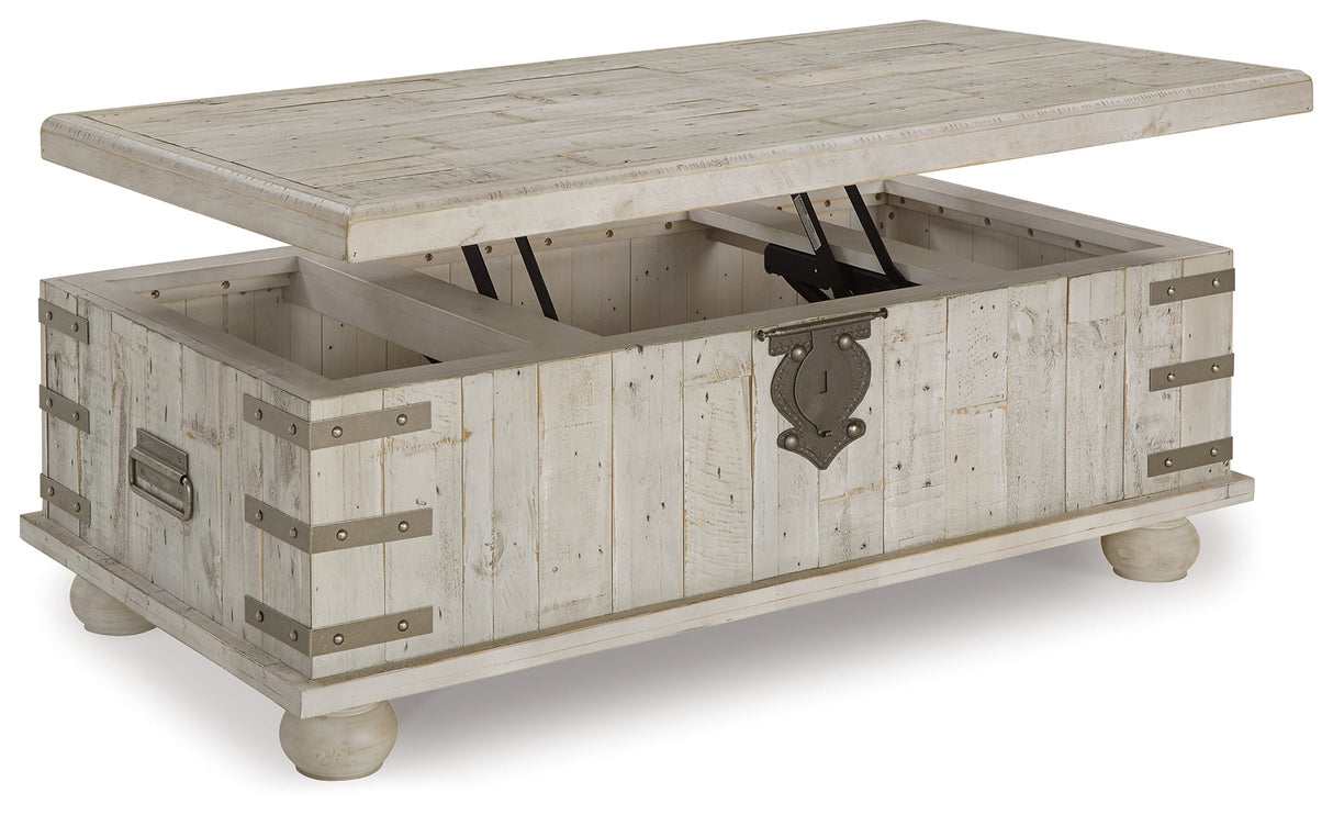 Carynhurst White Wash Gray Coffee Table with Lift Top by Ashley at Eve Furniture