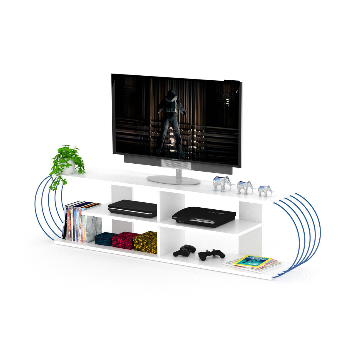 Case Tv Stand Walnut-Chrome by Furnia at Eve Furniture