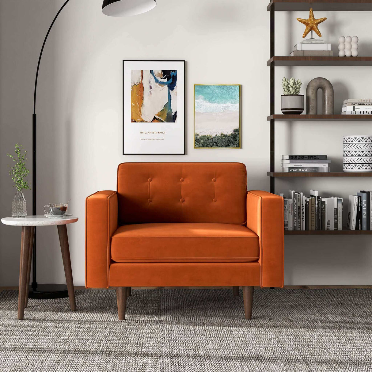 Casey Burnt Orange Velvet Lounge Chair by Ashcroft Furniture at Eve Furniture