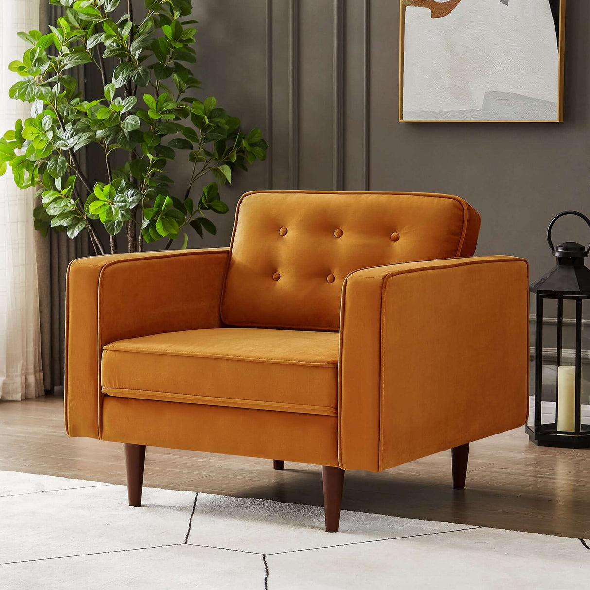 Casey Burnt Orange Velvet Lounge Chair by Ashcroft Furniture at Eve Furniture